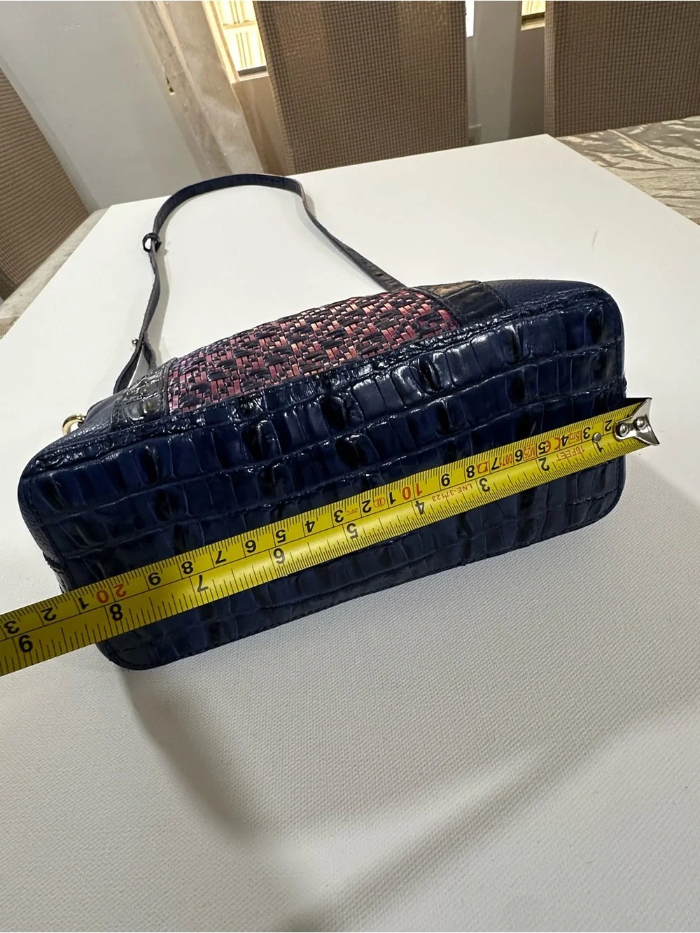 Brahmin Special Edition Navy Croc & Metallic Woven Crossbody Pristine Condition